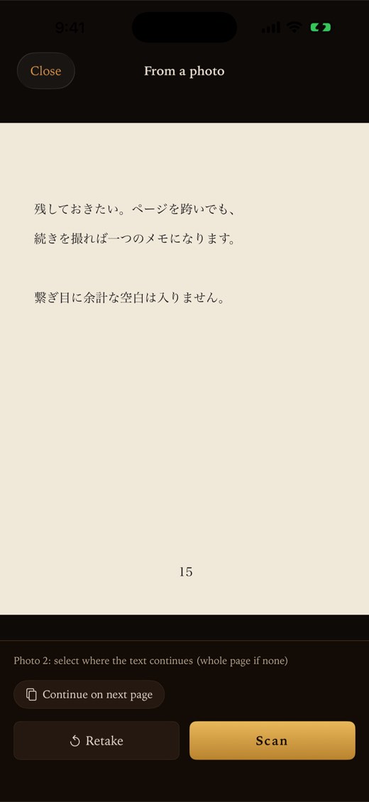 The selection screen for photo 2 with the hint Photo 2: select where the text continues