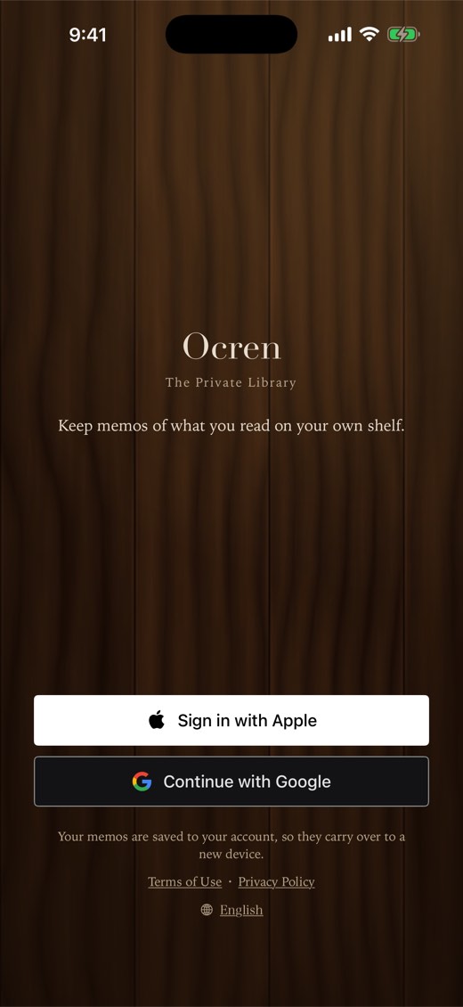 The sign-in screen: Sign in with Apple and Continue with Google